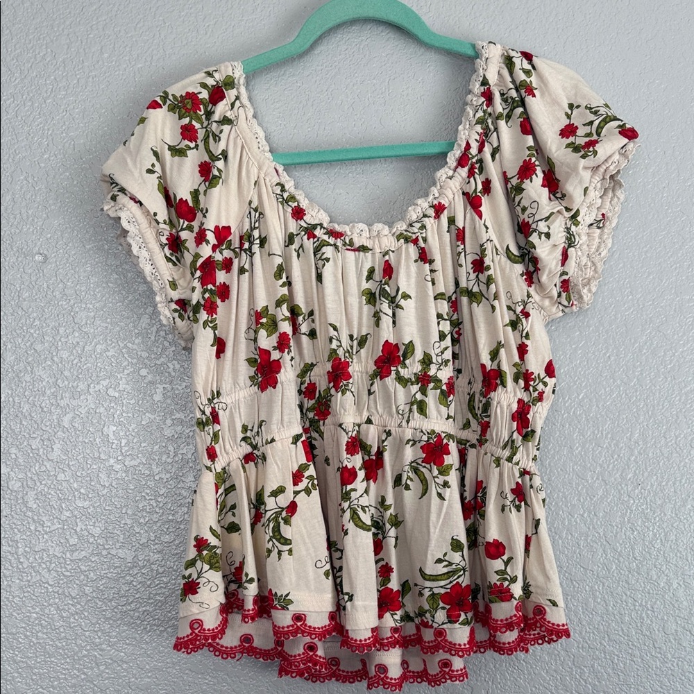 Maeve Short-Sleeve Sweetheart-Neck Peplum Top Size X-Large - Picture 5 of 7